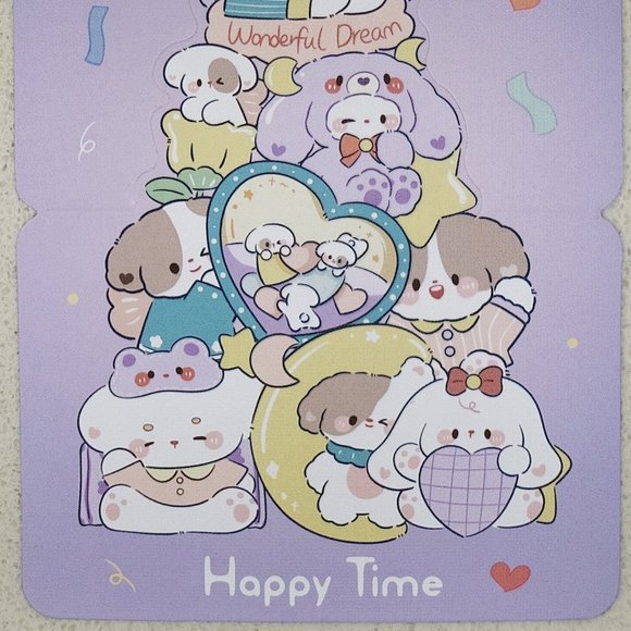 Kawaii Bunny Rabbits "Happy Time" mini pop up greeting card without envelope - Picture 2 of 2